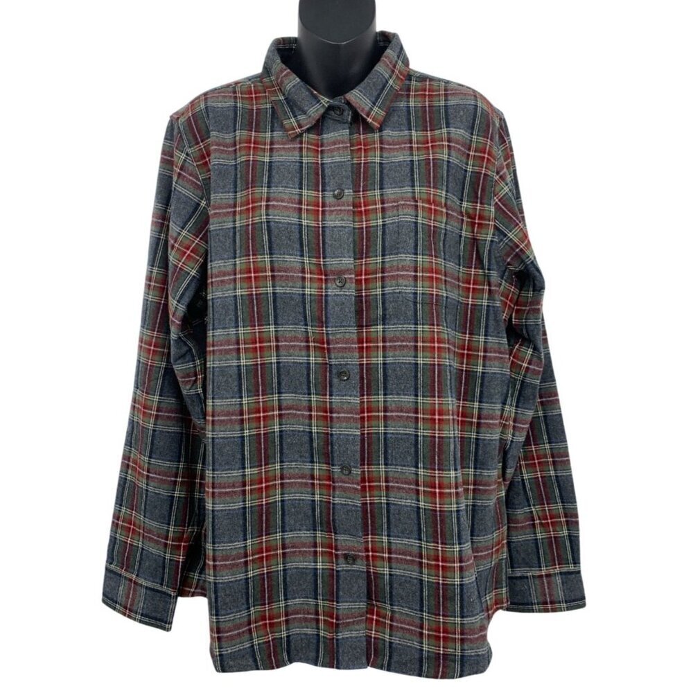 L.L. Bean Men Gray Green Plaid Flannel Shirt Large Vintage Long Sleeve NWT New
